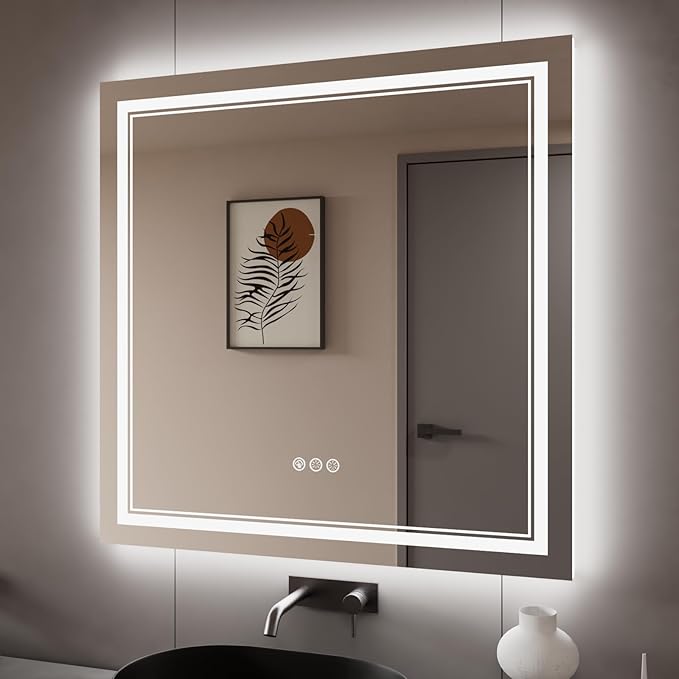 38x38 Inch RGB LED Bathroom Mirror with Lights, Color Changing RGB Backlit LED Mirror for Bathroom,Lighted Vanity Mirrors for Bathroom Wall, Dimmable, Anti-Fog (RGB Backlit+Front-Lit)