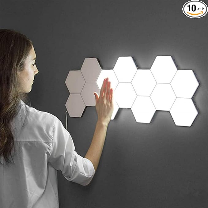 MODOAO Touch Sensitive Modular LED Night Light - Hexagonal DIY Lights for Living Room, Bedrooms; 10 PCS with US Plug