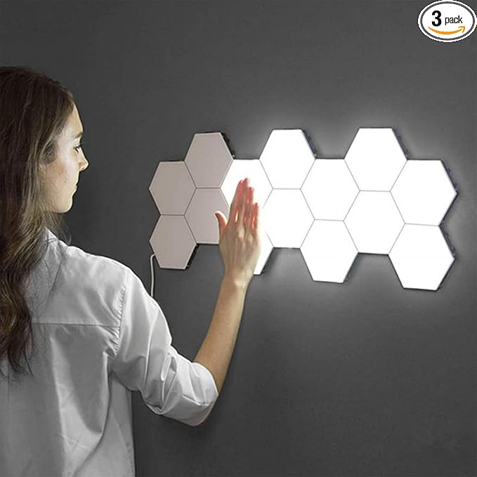 MODOAO Hexagonal Wall Light, Touch Sensitive Modular DIY Lights Geometry Splicing Hex LED Night Light for Living Room, Bedrooms, DIY Lovers, Gifts (3 PCS)