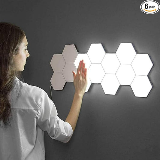 MODOAO Hexagonal Wall Light, Touch Sensitive Modular LED Night Light, DIY Geometry Splicing Hex for Living Room, Bedrooms, DIY Lovers, Gifts - US Plug (6 PCS)