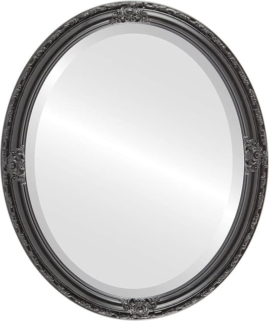 OVALCREST Oval Beveled Wall Mirror for Home Decor - Jefferson Style - Matte Black - 26x38 Outside Dimensions