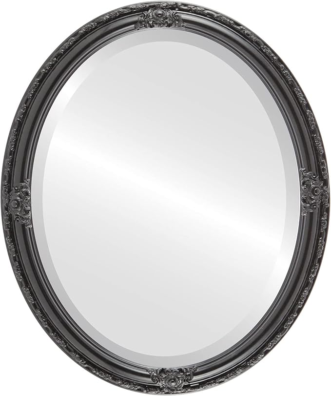 OVALCREST Oval Beveled Wall Mirror for Home Decor - Jefferson Style - Matte Black - 20x26 Outside Dimensions