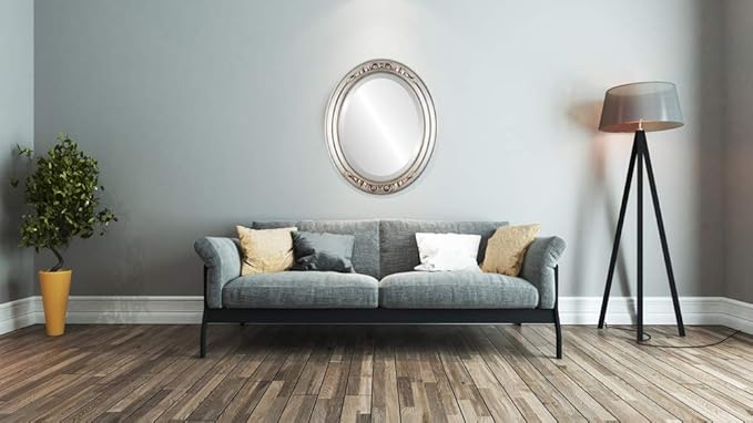 OVALCREST Oval Beveled Wall Mirror for Home Decor - Florence Style - Silver Leaf with Brown Antique - 20" x 16"