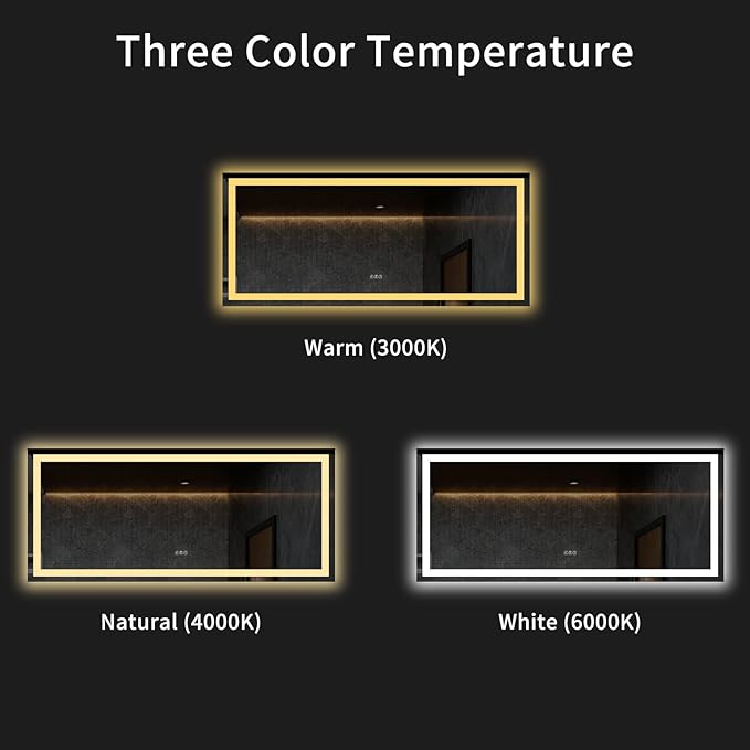 LOAAO 60X28 LED Bathroom Mirror with Lights, Anti-Fog, Dimmable, Backlit + Front Lit, Lighted Bathroom Vanity Mirror for Wall, Memory Function, Tempered Glass, ETL Listed