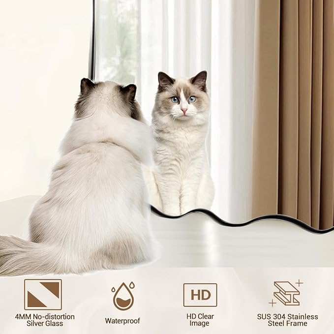 ANDY STAR Brushed Nickel Scalloped Rectangle Mirror, 24x36 Wavy Bathroom Mirror for Vanity, Asymmetrical Shaped for Entryway, Bedroom, Decor, Anti-Rust Stainless Steel Frame