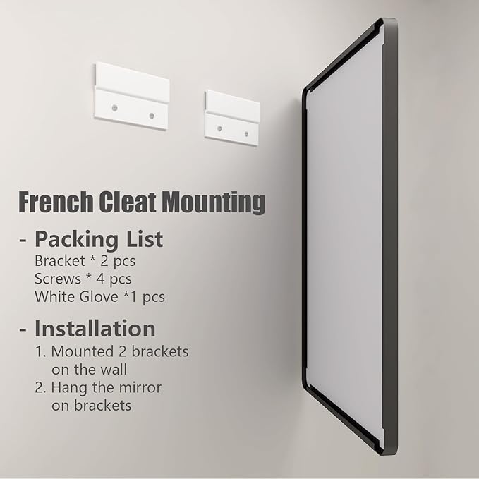 24x36 Inch Black Framed Mirror for Wall, Matte Black Bathroom Rectangle Mirror, Rounded Corner, Anti-Rust (Horizontal/Vertical)