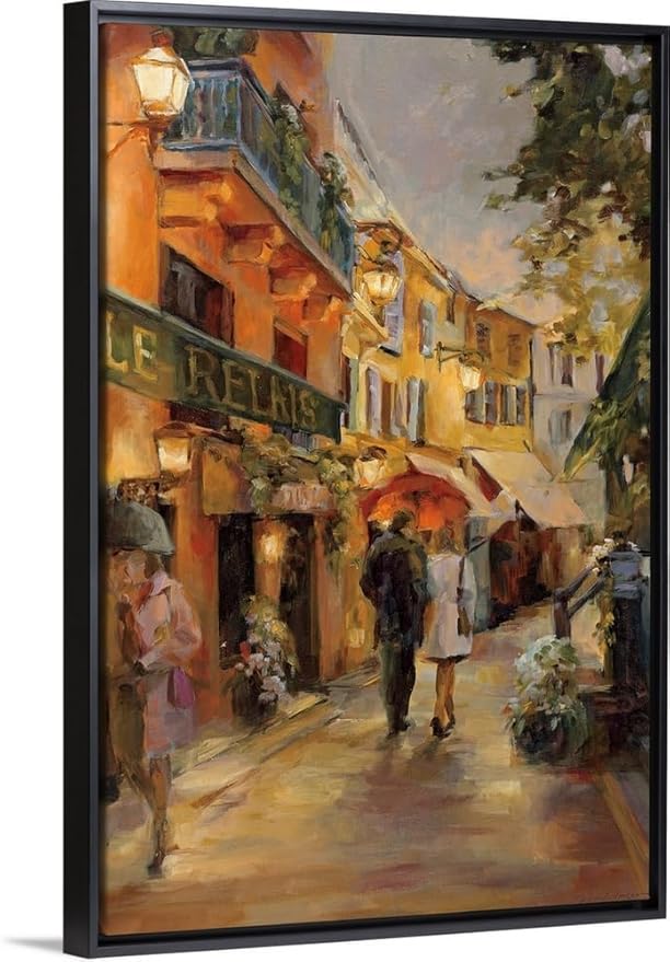 CANVAS ON DEMAND Evening in Paris Black Float Framed Canvas Wall Art Print by Marilyn Hageman, Traditional, Home Decor, Street Scene Artwork, Nature Artwork, 16" x24in
