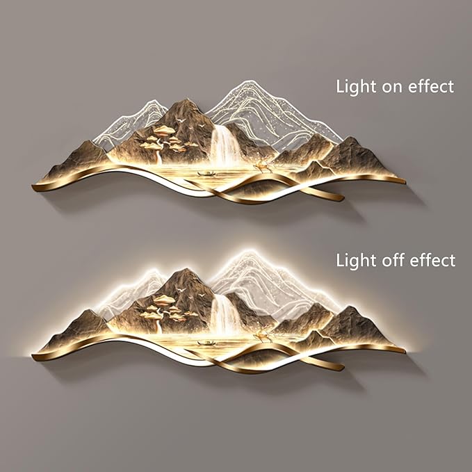 Large 3D Wall Art Decor ,Living Room Hanging Mural,Modern Wall Art, Handmade Wall Sculpture with Lighting Strip Oriental Decor, Traditional Chinese Welcoming Wall Hanging Painting Home Decor(C,150*50c