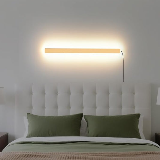 Modern Plug in Wall Sconces, 23.6 inch Frosted Gold LED Long Wall Lights, 12W Warm White 3000K Acrylic Indoor Wall lamp,with 59" Plug Cable for Bedroom, Living Room, Bathroom Makeup, Hallway