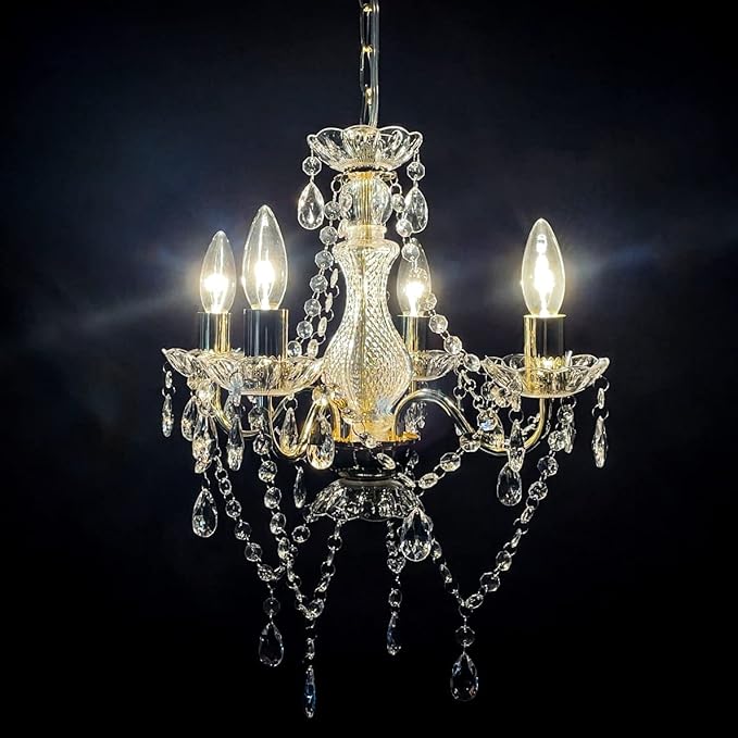 LaLuLa Antique Gold Chandelier Mini Crystal Chandelier Lighting 4 Light Small Modern Chandelier for Dining Room