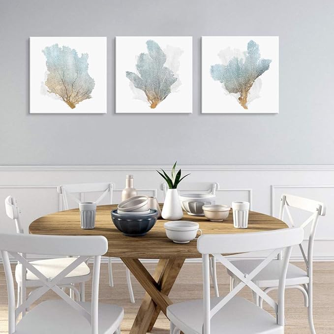 JAPO ART Delicate Coral by PI Creative Art Modern Ocean Marine Animal Artwork Wall Pictures Vintage Giclee Print on Canvas Framed for Living Room Bedroom Decor 20 x 20 inch x 3 pcs