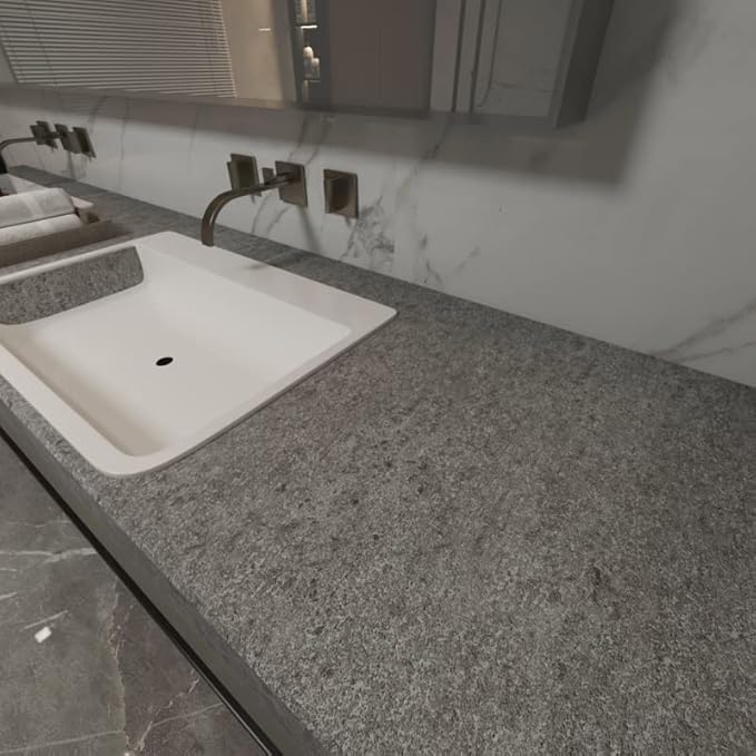 16"x197" Grey Granite Contact Paper for Kitchen Countertops Peel and Stick Wallpaper Easy to Install & Clean Renter Friendly Vinyl Granite Contact Paper for Drawers Cabinets Countertop Refinishing