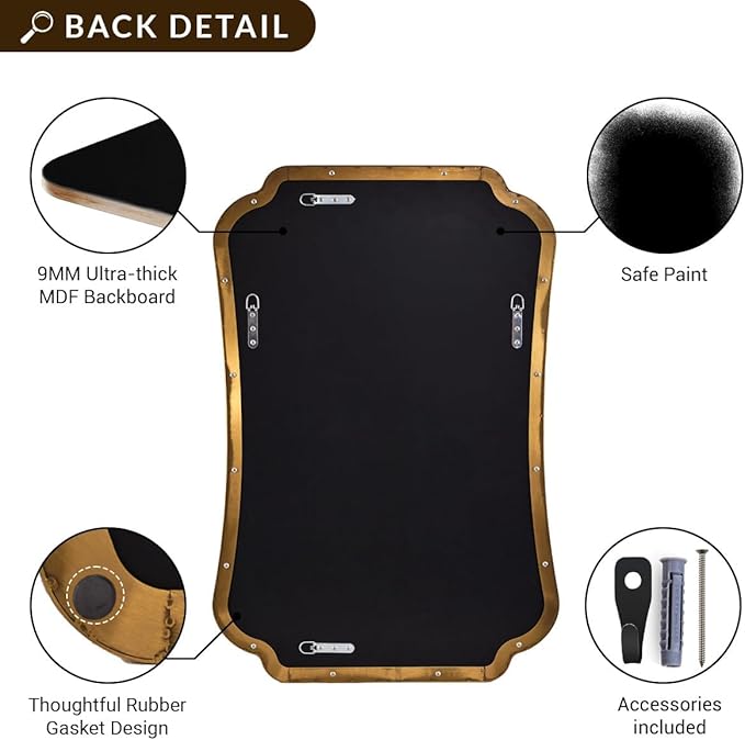 ANDY STAR 30x40 Inch Brushed Gold Bathroom Mirror, Luxury Brass Scalloped Wall Mirror with Stainless Steel Frame, Decorative Wave-Edge Vanity Mirror for Living Room, Entryway, Bedroom