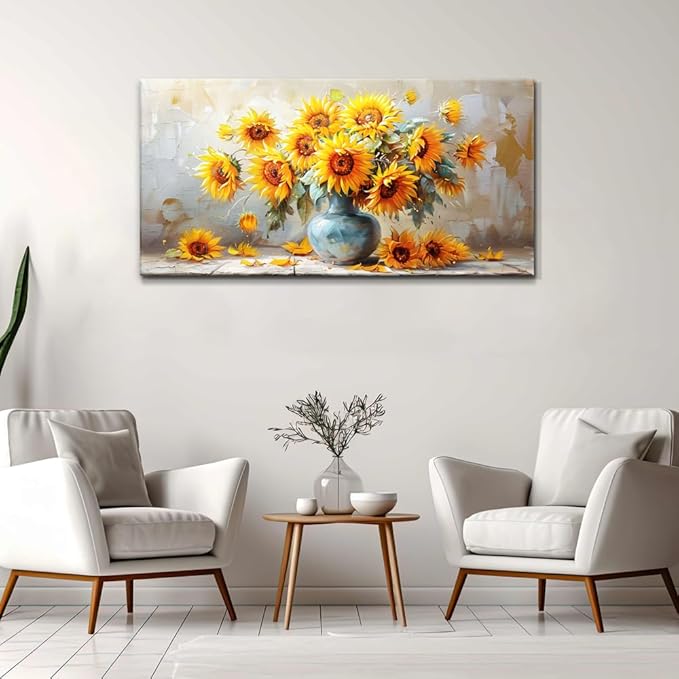 MHARTK66 Canvas Large Flower Field Paintings For Bedroom Wall Art For Living Room Farmhouse Sunflower Wall Decor Vintage Poster Art Prints Artwork For Walls Kitchen Pictures Decorations For Home