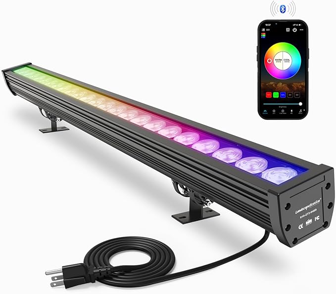 Smart LED Wall Washer Light, 168W (24x7W) RGBCW Color Changing Linear Light Bar with Group and Individual Control, Timing, AC120V Waterproof Outdoor Lighting for Buildings, Hotels, Restaurants