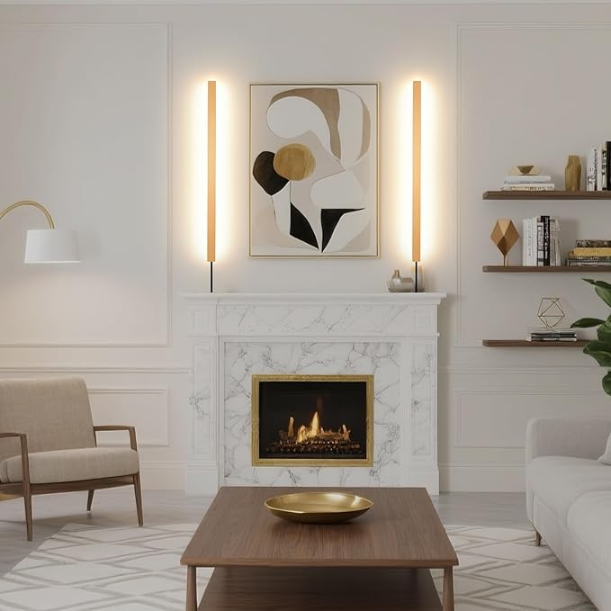 Modern Plug in Long Wall Sconce, 39" Gold Matte LED Wall Lights, 20W Warm White 3000K Acrylic Indoor Wall lamp, with 59" Plug Cable for Bedroom, Living Room, Hallway