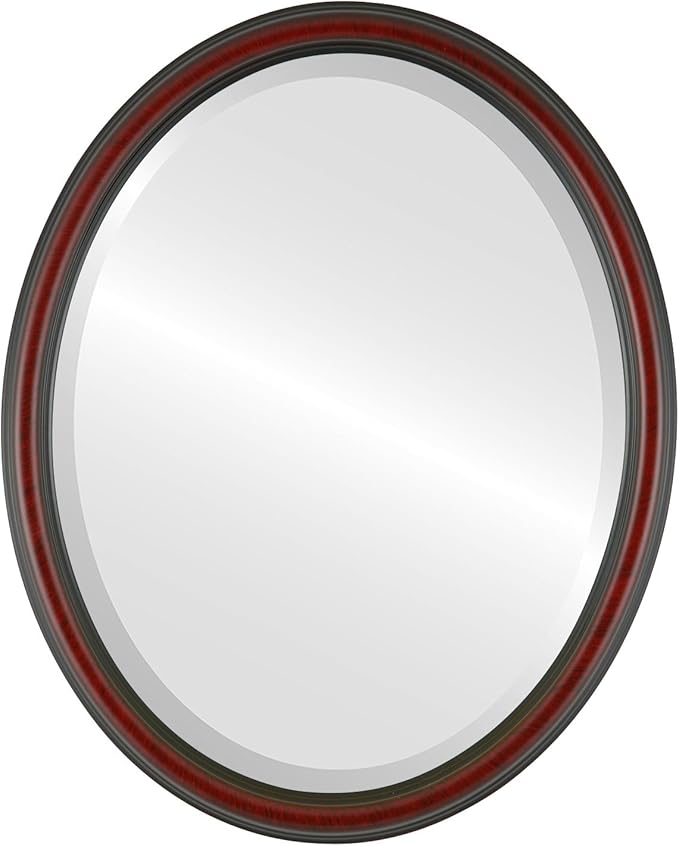 OVALCREST Oval Beveled Wall Mirror for Home Decor - Saratoga Style - Vintage Cherry - 18x22 Outside Dimensions