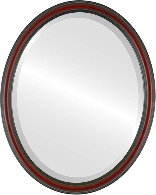 OVALCREST Oval Beveled Wall Mirror for Home Decor - Saratoga Style - Vintage Cherry - 14x18 Outside Dimensions