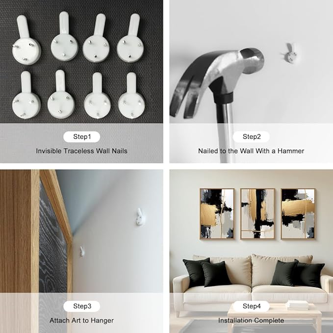 Abstract Black Gold Framed Canvas Wall Art Set,Modern Minimalist Black White Wall Decor,Neutral Color Block Line Art Print for Living Room,Bedroom,Dining Room,Office-16 x24 x3