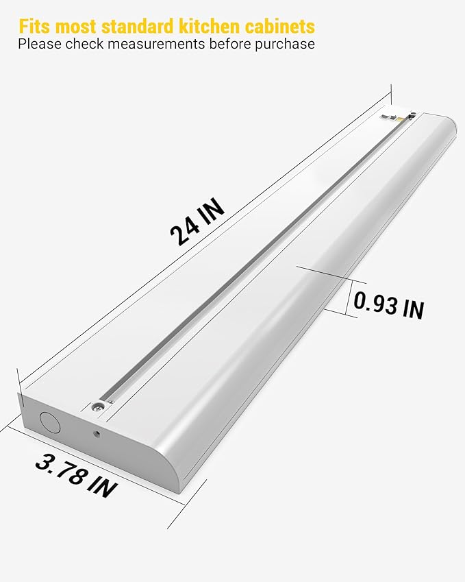 24 Inch LED Under Cabinet Lighting, Hardwired & Plug in, Linkable, Dimmable, 3CCT Selectable Kitchen Cabinet Light, CRI93