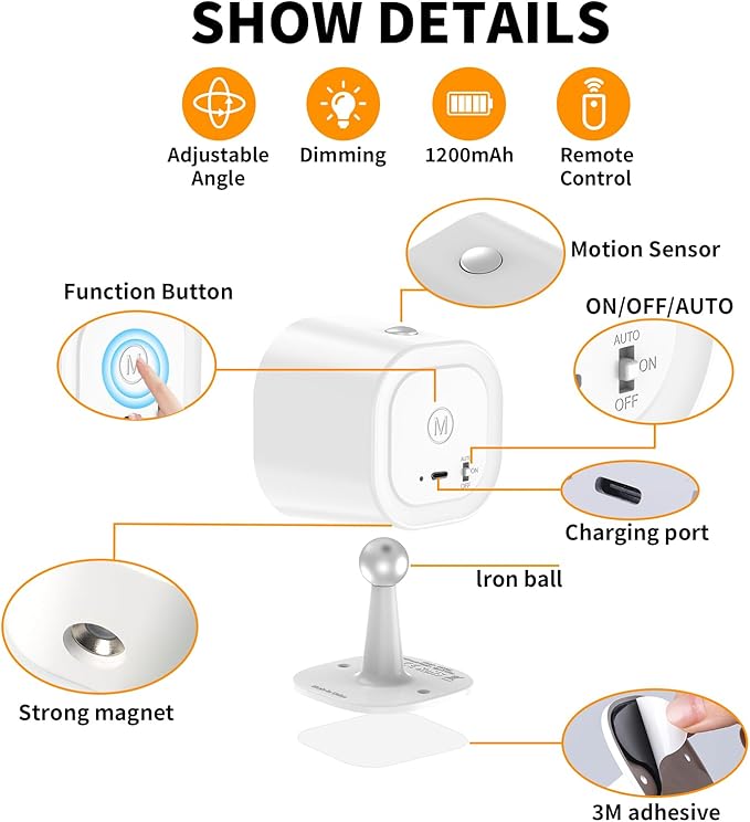 Motion Sensor LED Wall Lights with Remote, Cordless LED Wall Mounted Sconces with RGB & Warm White Lighting, Rechargeable Indoor Wall Lamp for Bedroom Bedside Living Room Corridor Picture