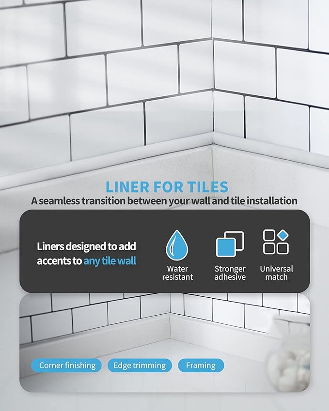 Art3d (7.6M) Peel and Stick Trim for Backsplash Tile Edge, Self-Adhesive Liner for Corner Decor in White