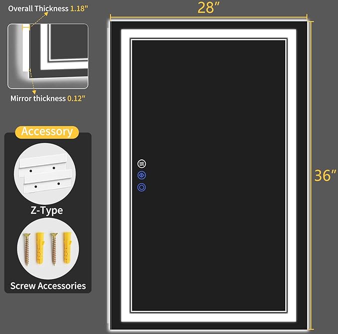 28"x60" LED Bathroom Mirror with Lights, Anti-Fog, Backlit + Front Lit, Dimmable, Led Vanity Mirror for Wall, Lighted Bathroom Mirror, 3 Colors, Shatter-Proof Tempered Glass