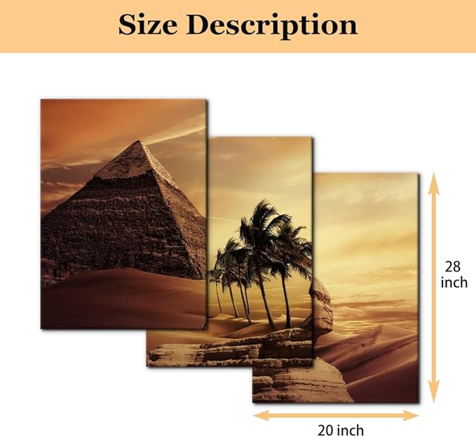 Pacimo Ancient Egypt Secrets Painting on Canvas Pyramid Sphinx Modern Wall Art Home Decoration for Living Room Pictures Multi Panel HD Printed Post and Prints Framed Ready to Hang - 20"x28"x3
