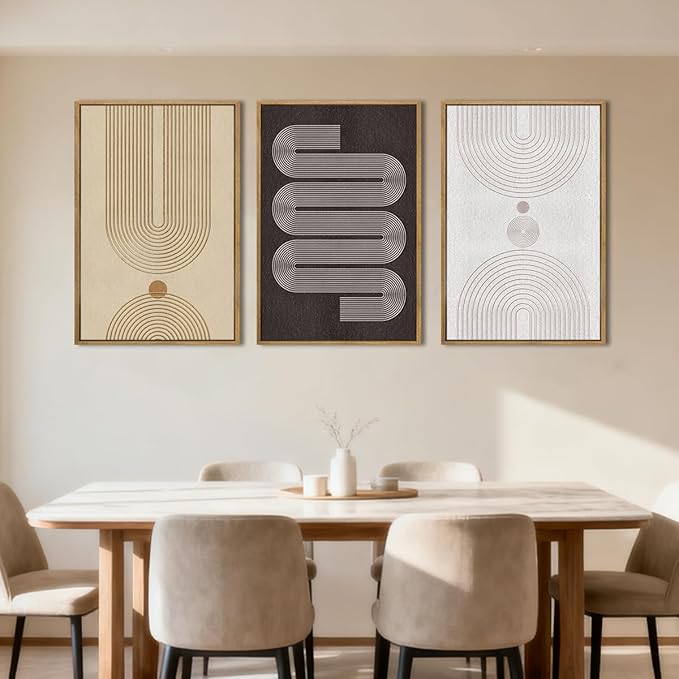 Anyzal Neutral Modern Wall Art Geometric Line Artwork for Living Room Bedroom Office 16x24 Inch Set of 3