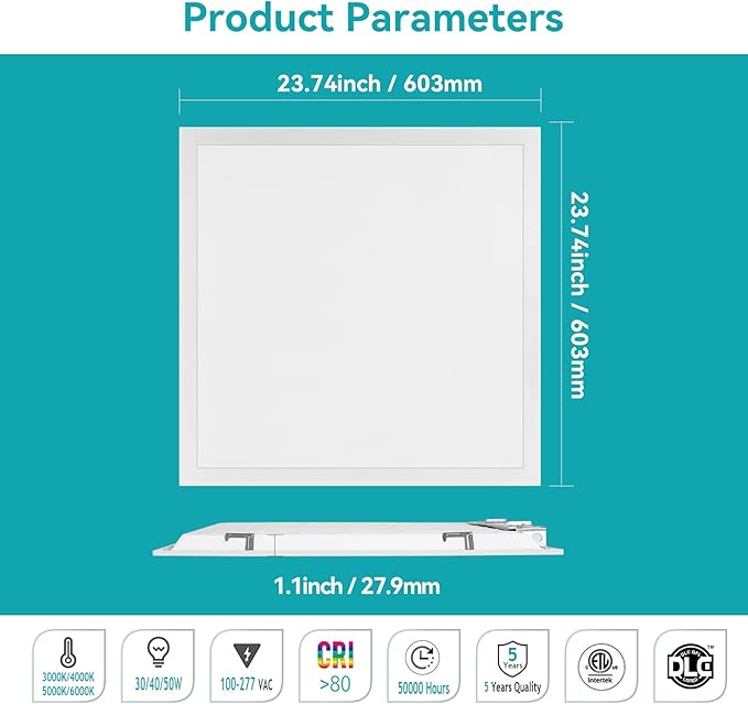 2x2 LED Flat Panel Light – 24 Pack, 3 Wattage 30W/40W/50W & 4 CCT 3K/4K/5K/6K Selectable, 0-10V Dimmable, 5500LM, Drop Ceiling Troffer, ETL Listed, 100-277V Commercial Light