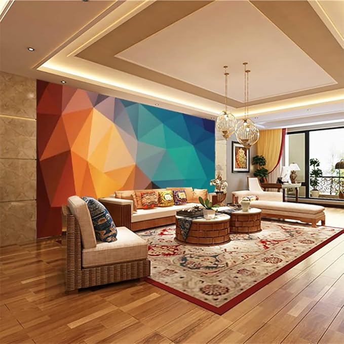 Colorblock Geometry 3D Wall Sticker Mural, Color Art Removable Large Self Adhesive -Peel and Stick Wall Wallpaper,Fadeless Odorless for Bedroom Home Decor,135" W x 106.3" H