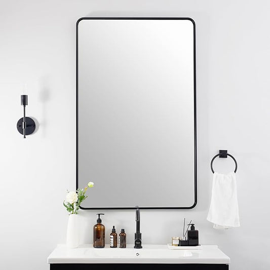 ANDY STAR Wall Mirror for Bathroom, 24x40 Inch Bathroom Vanity Mirror, Black Rounded Rectangle Mirror, Tube Iron Metal Wall-Mounted, Horizontal/Vertical