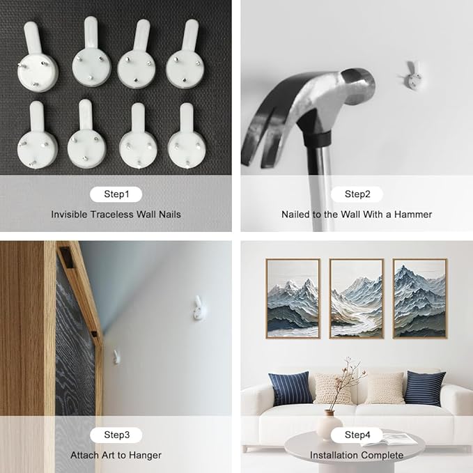 Large Snow Mountain River Framed Canvas Wall Art Set,Modern Abstract Nature Landscape Wall Decor,Neutral Blue and White Ridge Scenery Artwork for Living Room,Bedroom,Office-16 x24 x3