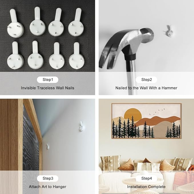 Boho Mountain Framed Canvas Wall Art Set,Nature Forest Pine Tree Wall Decor,Mid Century Sunset Landscape Artwork for Living Room,Bedroom-20 x40