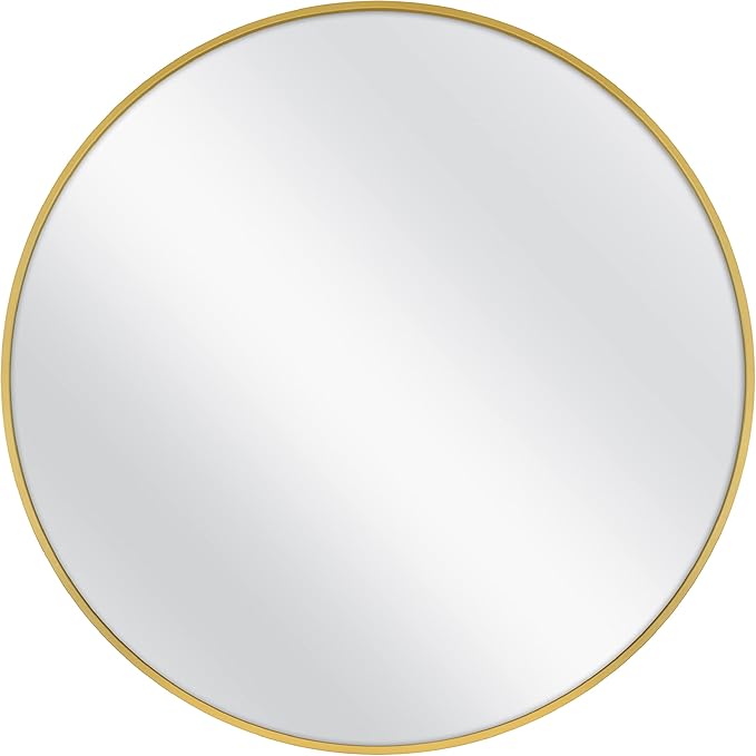 MCS Master & Co. 37.75in Round Metal Brass Mirror, Modern Wall Hanging Large Mirror for Bathroom, Bedroom & Livingroom
