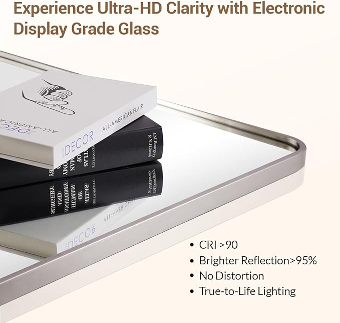 ANDY STAR 36x36 Inch Brushed Nickel Bathroom Mirror, Rounded Square Bathroom Vanity Mirrors for Wall, Anti-Rust SUS304, Seamless Tube Metal Frame, 1’’ Deep Wall Mounted Vertically/Horizontal