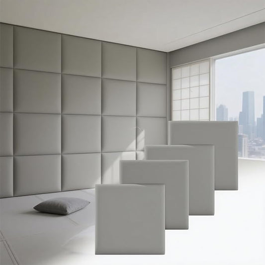 Antenat Peel and Stick Headboard, Self-Adhesive Headboard Panels for Wall, 3D Anti-Collision Wall Padding for Kids, Upholstered Wall Panels for Bedroom/Living Room, 4 Pack (Gray) 13.7"x13.7" Panels