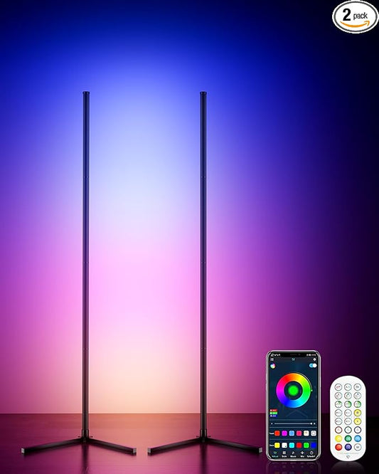 KFM Corner Floor Lamp, 65" Smart RGB LED Corner Lamp with App & Remote Control, 16M Colors,300+ Modes, Music Sync & Timer, Modern Mood Light for Living Room, Gaming Room & Bedroom (2)