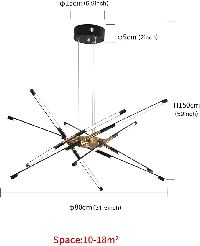 Black and Gold Chandelier,Modern Sputnik Chandelier LED Chandeliers Ceiling Light Easy to Install Pendant Lights New Art Hanging Lamps for Dining Room,Kitchen,Bedroom,Living Room (12 Heads )