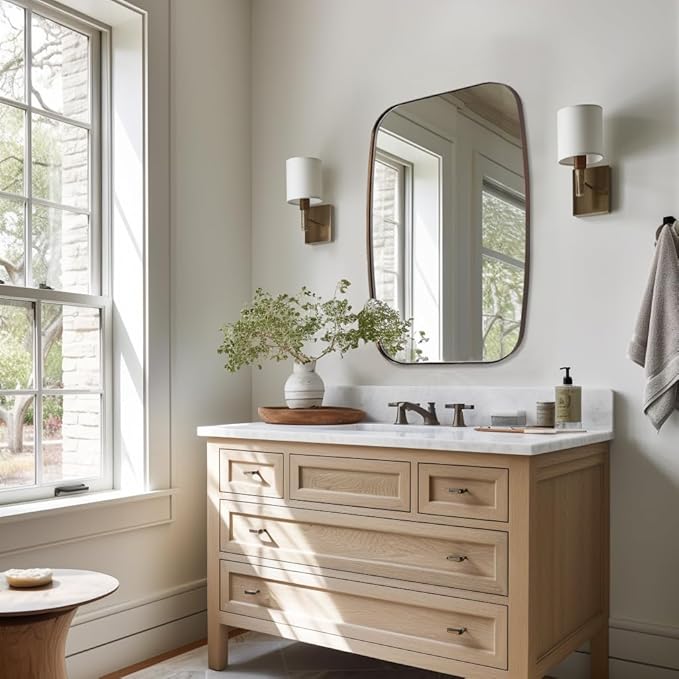 ANDY STAR Bronze Oblong Mirror, 24x36 Inch Brushed Bronze Oval Mirror for Bathroom with Stainless Steel Metal Frame, Wall Mouned for Bathroom, Living Room, Entryway