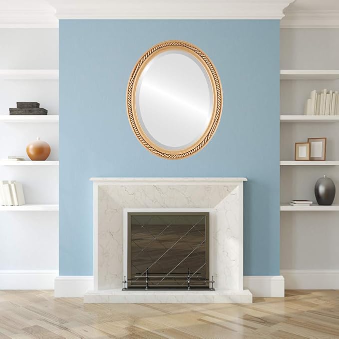 OVALCREST Oval Beveled Wall Mirror for Home Decor - Santa Fe Style - Gold Paint - 22x32 Outside Dimensions