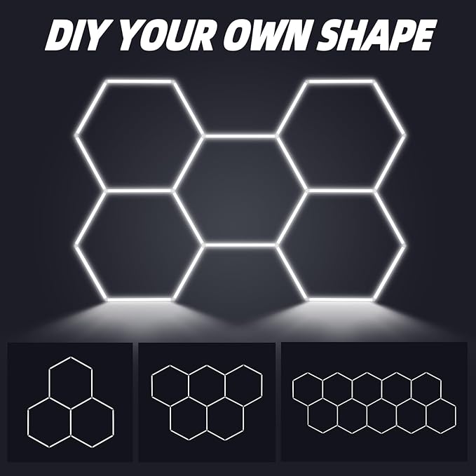 Modern Hexagon LED Garage Light Fixture, 192W 21000LM 25 Pack Honeycomb Ceiling Light for Garage, Basement, Gaming Room, Warehouse, Gym, 5 Hexagon