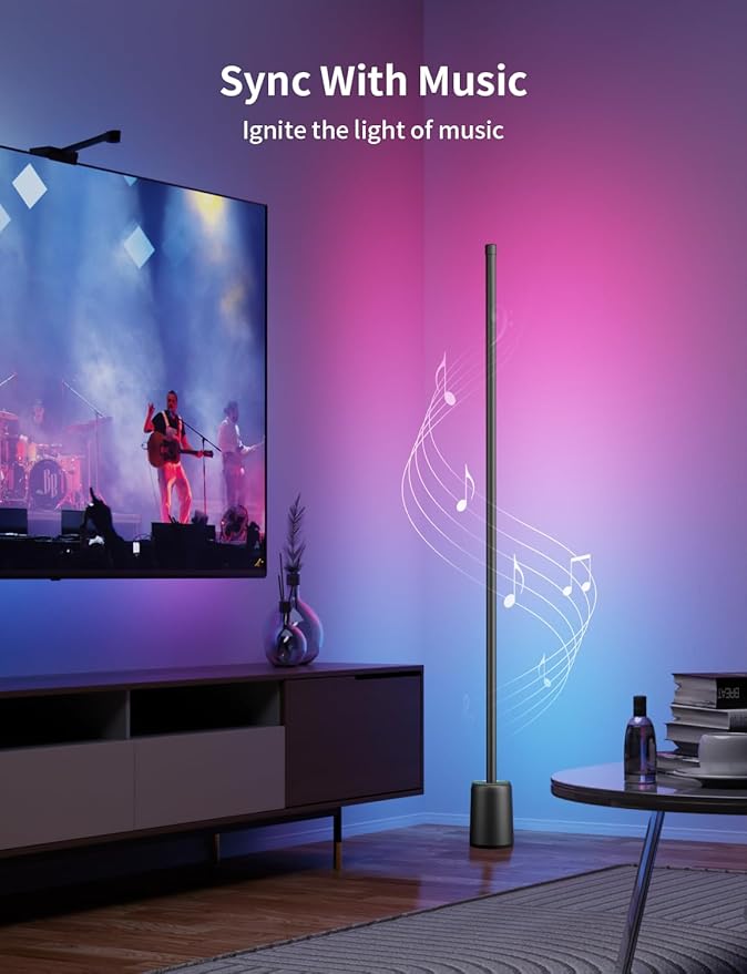 Ailofy Corner Floor Lamp, 1500lm RGBW Corner Lamp Work with Alexa & Google Assistant, 16 Million DIY Colors, Sync with Music, App Control, Modern LED Floor Lamp for Living Room & Bedroom, Black