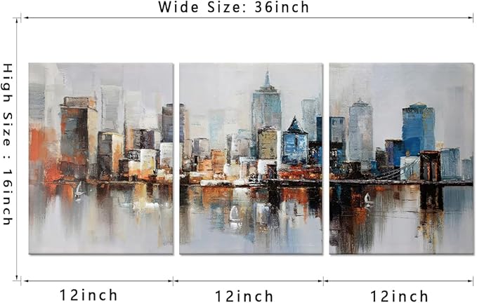 MAMAGO 3 Panel Vintage New York City Wall Decor Modern Abstract Cityscape Canvas Print Poster for Bedroom Living Room Office Wall Art Framed Ready to Hang-12”W x 16”Hx3pcs