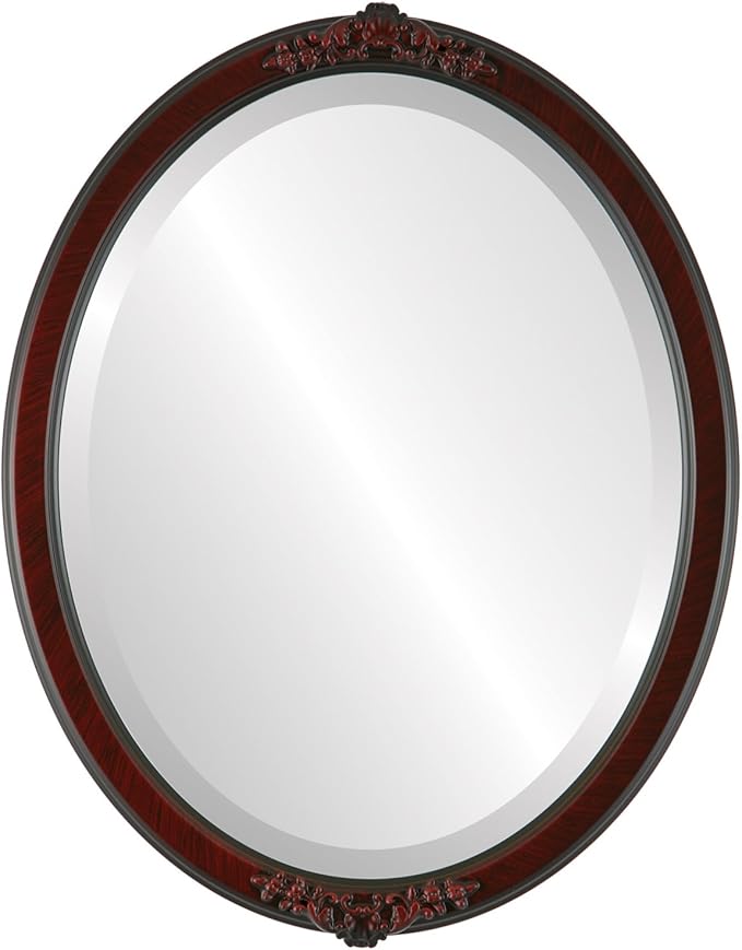 OVALCREST Oval Beveled Wall Mirror for Home Decor - Athena Style - Vintage Cherry - 21" x 17" Outside Dimensions