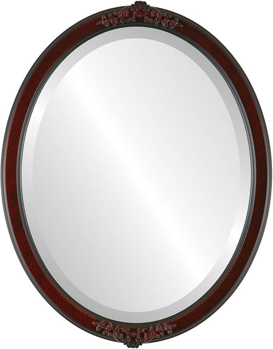 OVALCREST Oval Beveled Wall Mirror for Home Decor - Athena Style - Vintage Cherry - 26" x 20" Outside Dimensions