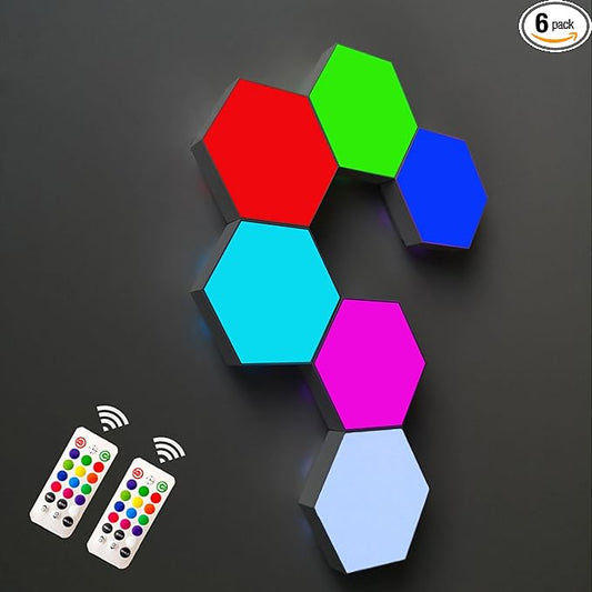 Lighting Hexagon Lights, Modular Touch LED Light, Remote and USB Power Supply Hexagon Wall Lights, Bedroom LED Light Wall Panels Gift for Kids, Adults (2 Remote)