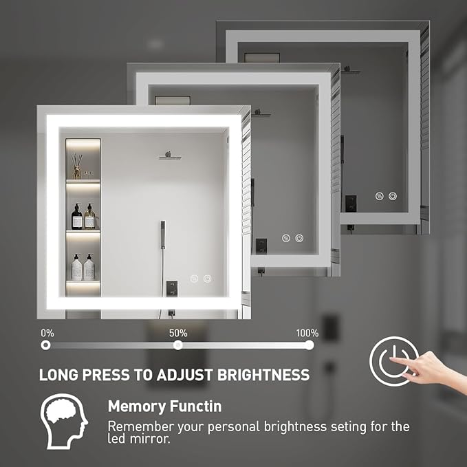 36X36 Inch LED Bathroom Mirror,Vanity Wall Mounted Anti-Fog Mirror,Dimmable Lighted Bathroom Mirror with Lights,Smart Touch Button+Memory Function+CRI90+High Lumen