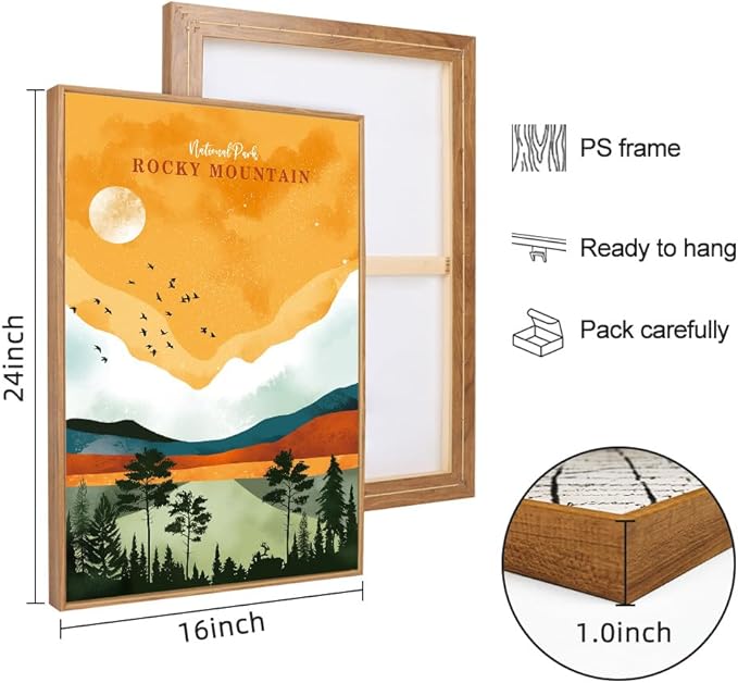 CHDITB National Park Framed Canvas Wall Art Set, Grand Canyon Yosemite Rocky Mountain Wall Decor, Forest Lake Wall Painting, Nature Landscape Art Prints for Living Room, Bedroom, Office - 16"x24"x3