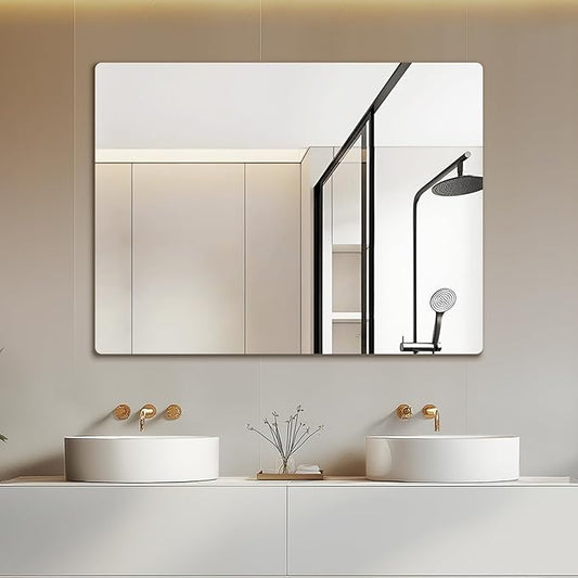 Mirrorons 40 x 30 Bathroom Mirror, Rounded Corner Frameless Mirror, Modern Bathroom Wall Mirror Vanity Mirror for Living Room, Bedroom, Bathroom, Entryway (Horizontal/Vertical)